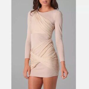 Alice + Olivia NWT $330 Goddess Silk Wrap Nude Mesh Long Sleeve Dress size 10